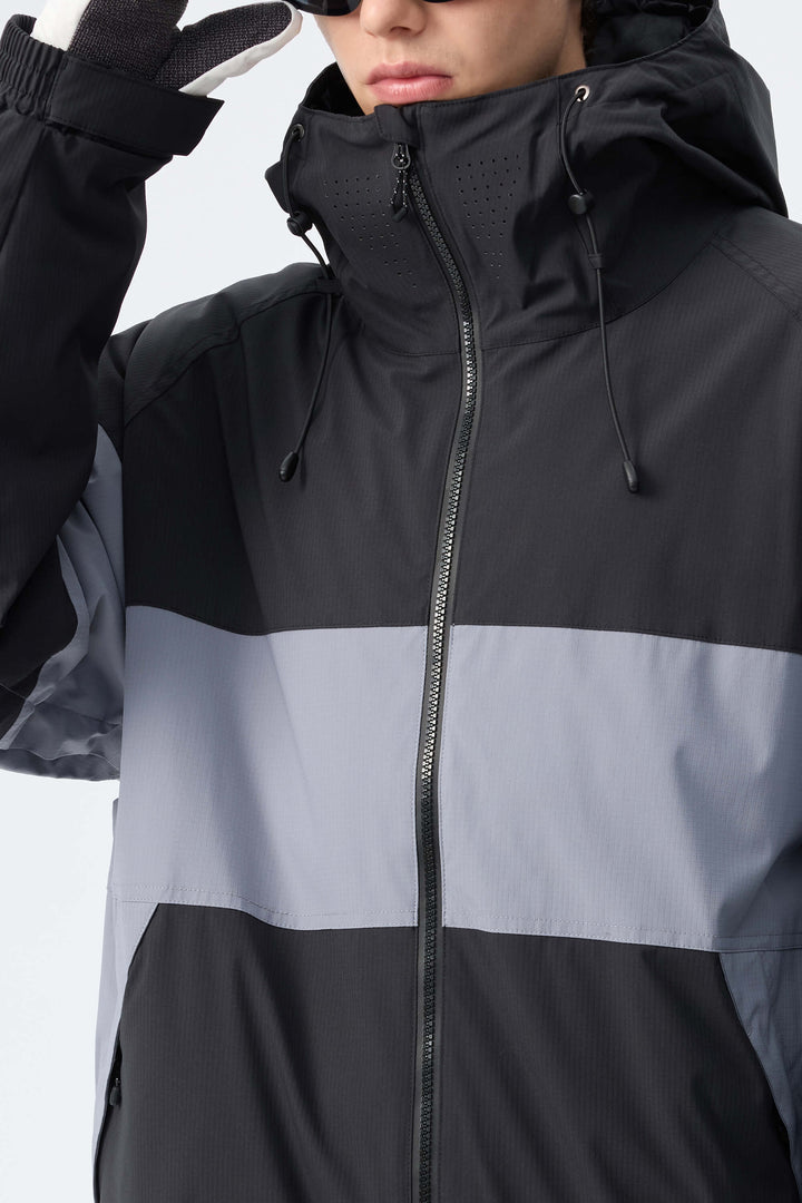 Men's Dark Grey & Black Monochrome Colorblock Insulated Snow Jacket