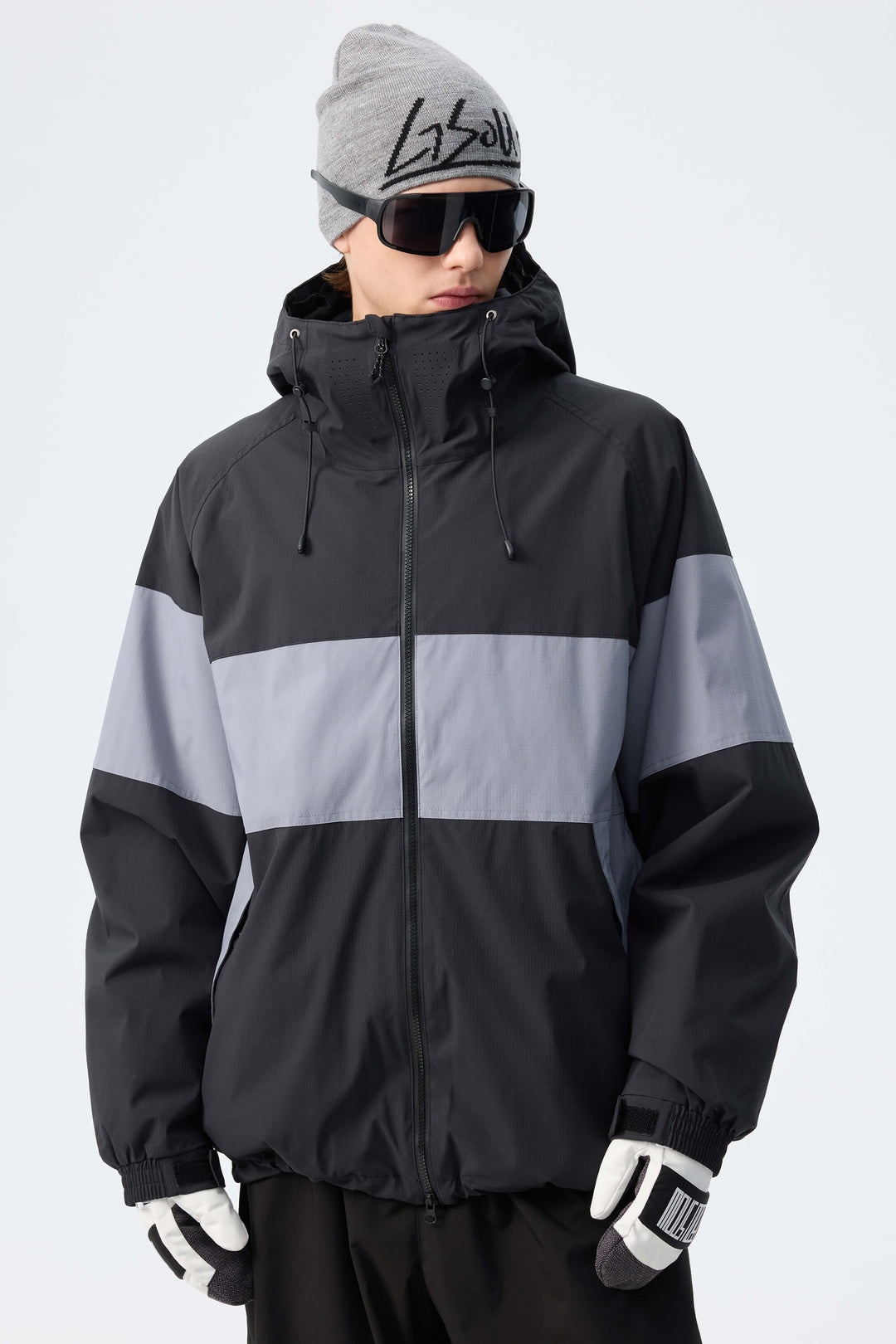 Men's Light Grey Monochrome Colorblock Insulated Snow Jacket