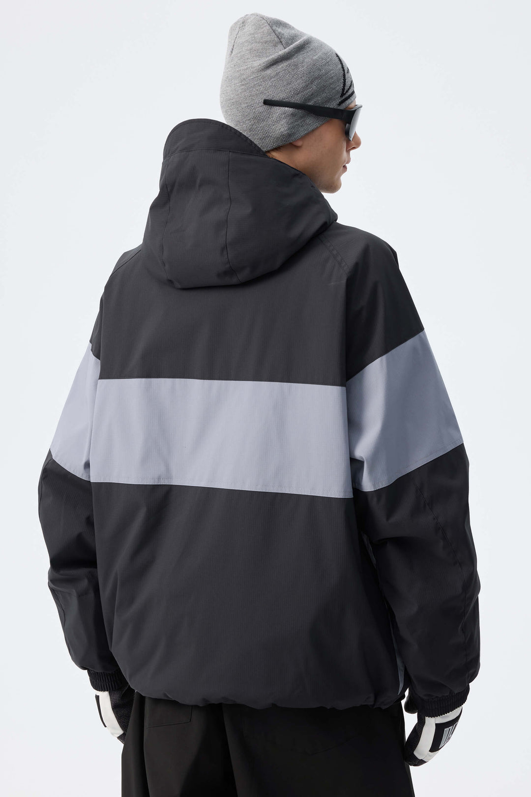 Men's Dark Grey & Black Monochrome Colorblock Insulated Snow Jacket