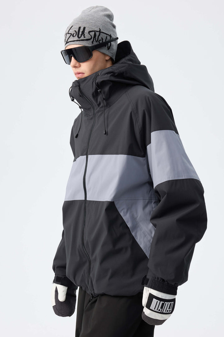 Men's Dark Grey & Black Monochrome Colorblock Insulated Snow Jacket
