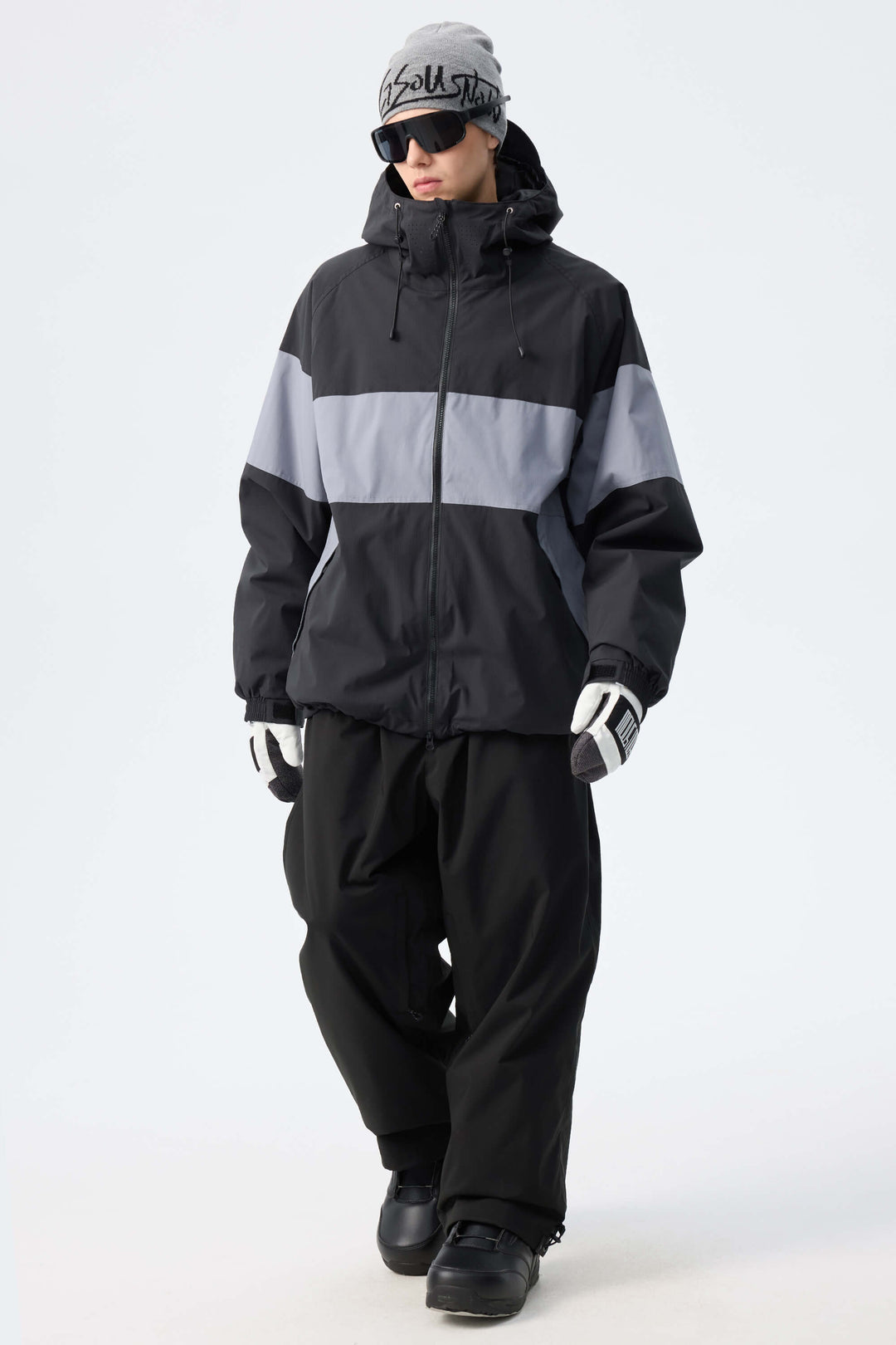 Men's Dark Grey & Black Monochrome Colorblock Insulated Snow Jacket