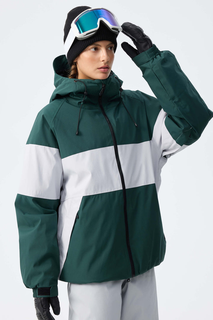 Women's Light Grey Monochrome Colorblock Insulated Snow Jacket