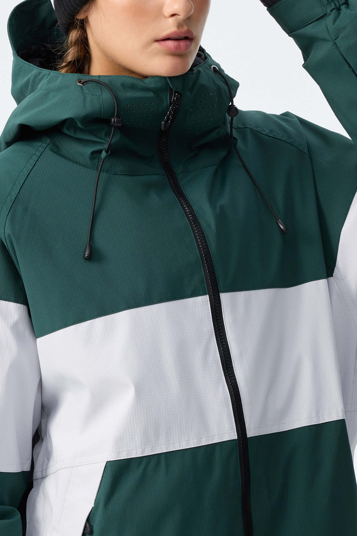 Women's Army Green Monochrome Colorblock Insulated Snow Jacket