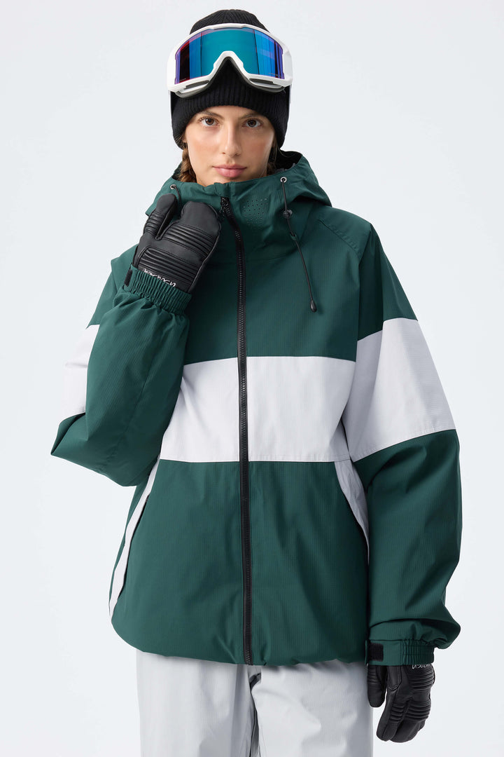 Women's Light Grey & Black Monochrome Colorblock Insulated Snow Jacket