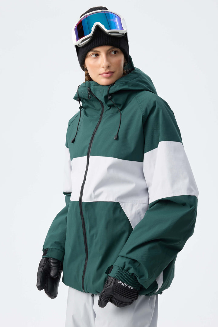 Women's Army Green Monochrome Colorblock Insulated Snow Jacket