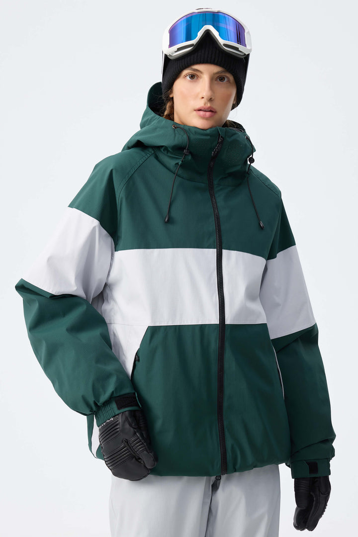 Women's Light Grey Monochrome Colorblock Insulated Snow Jacket