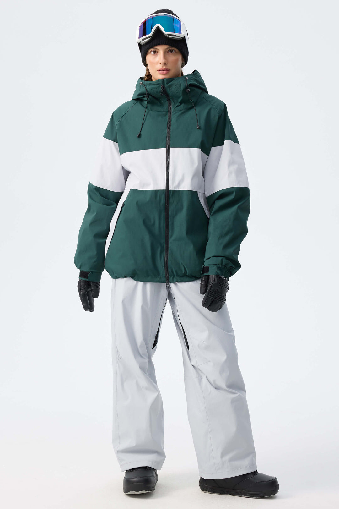 Women's Army Green Monochrome Colorblock Insulated Snow Jacket