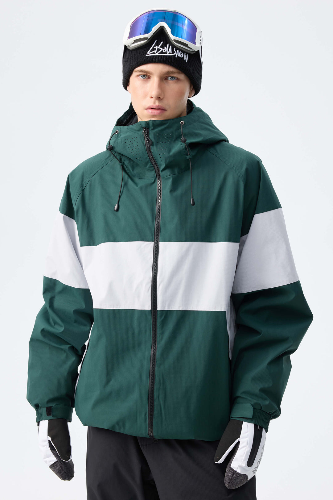Men's Light Grey Monochrome Colorblock Insulated Snow Jacket