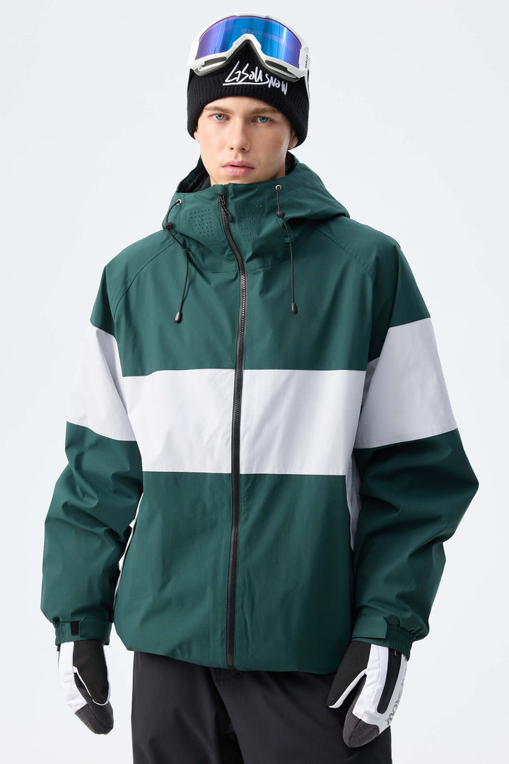 Men's Light Grey Monochrome Colorblock Insulated Snow Jacket