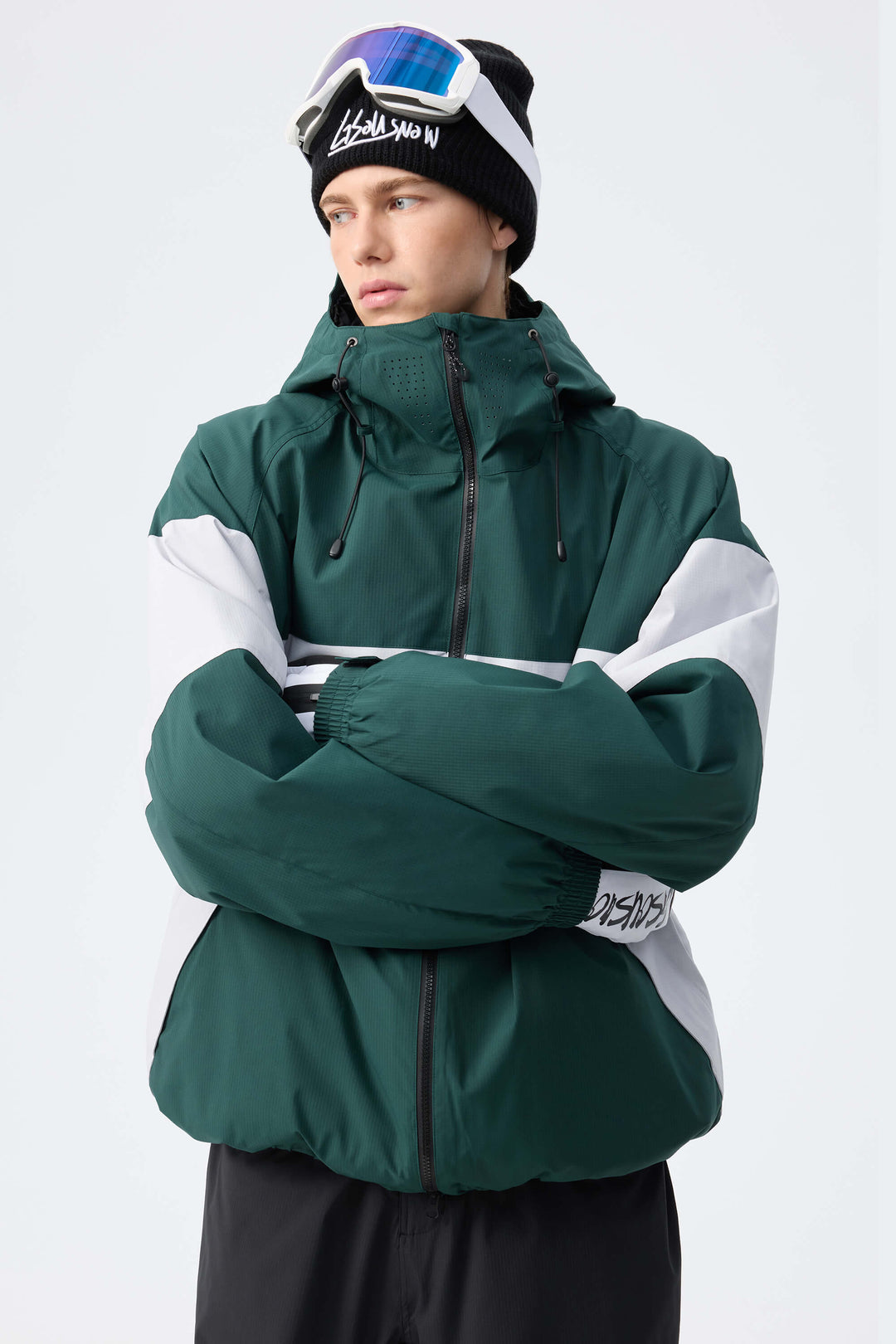 Men's Light Grey Monochrome Colorblock Insulated Snow Jacket