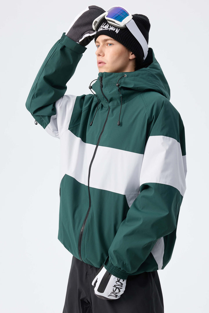 Men's Army Green Monochrome Colorblock Insulated Snow Jacket