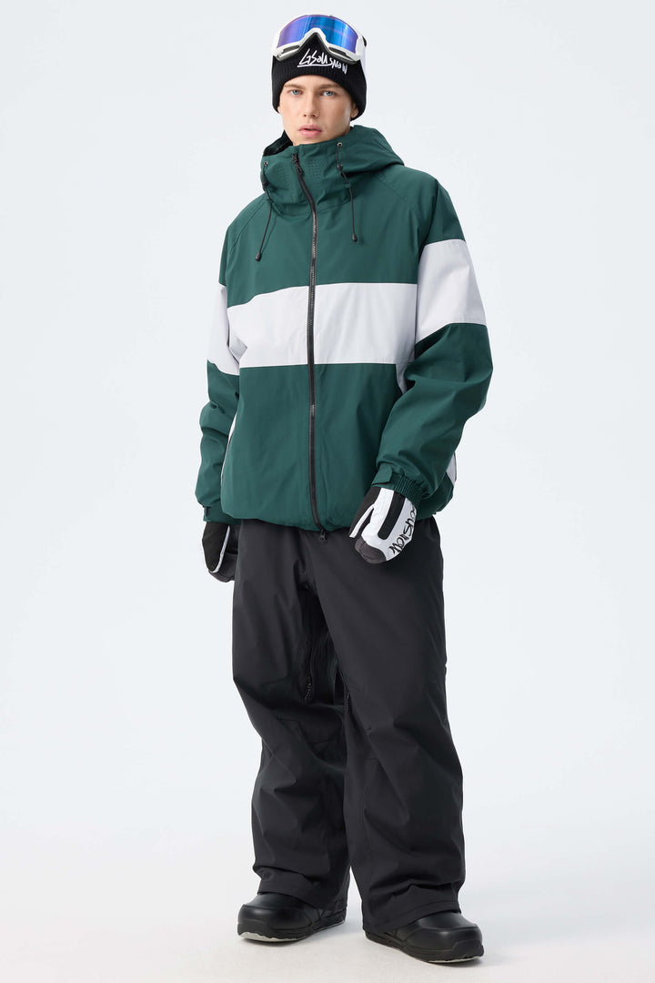 Men's Army Green Monochrome Colorblock Insulated Snow Jacket