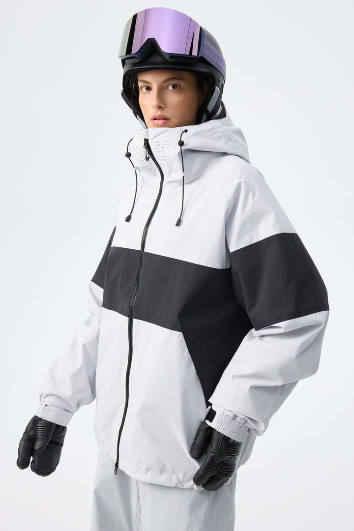 Women's Light Grey Monochrome Colorblock Insulated Snow Jacket