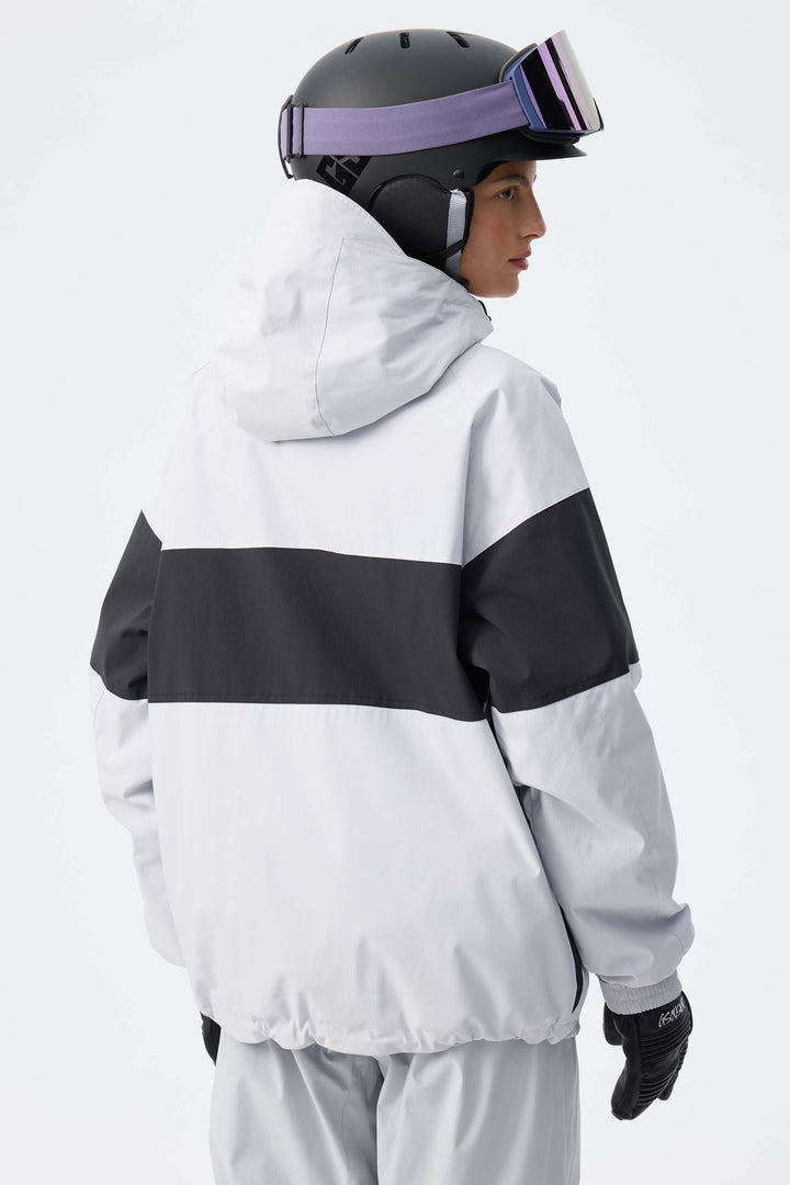 Women's Light Grey Monochrome Colorblock Insulated Snow Jacket