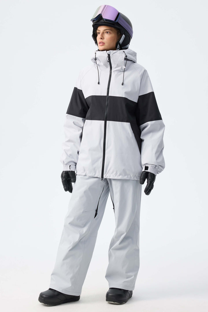 Women's Light Grey Monochrome Colorblock Insulated Snow Jacket