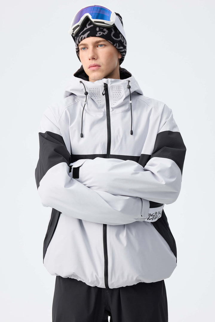 Men's Light Grey Monochrome Colorblock Insulated Snow Jacket
