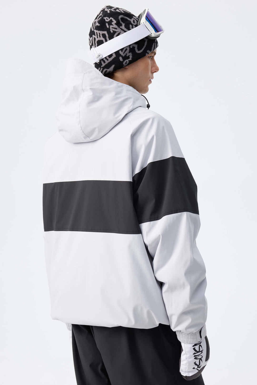 Men's Light Grey Monochrome Colorblock Insulated Snow Jacket