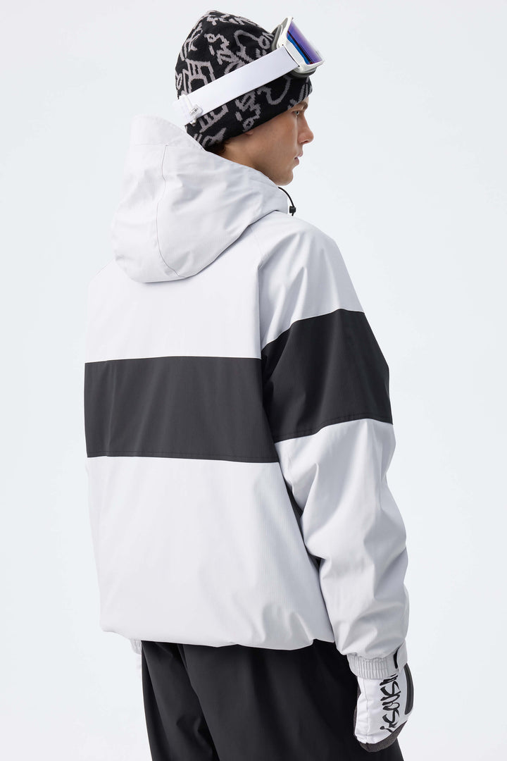 Men's Light Grey Monochrome Colorblock Insulated Snow Jacket
