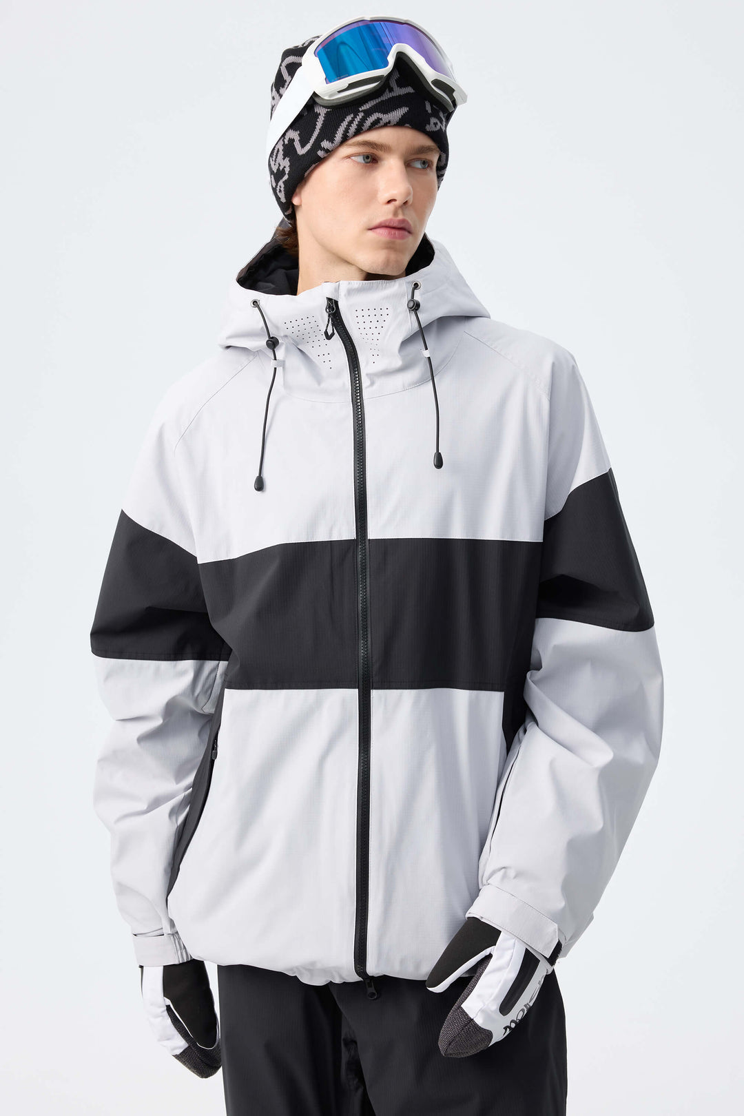 Men's Light Grey Monochrome Colorblock Insulated Snow Jacket