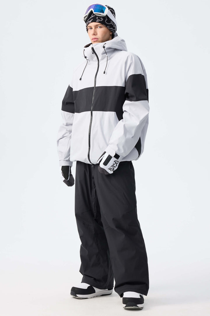 Men's Light Grey Monochrome Colorblock Insulated Snow Jacket