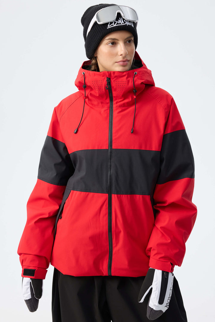 Women's Light Grey Monochrome Colorblock Insulated Snow Jacket