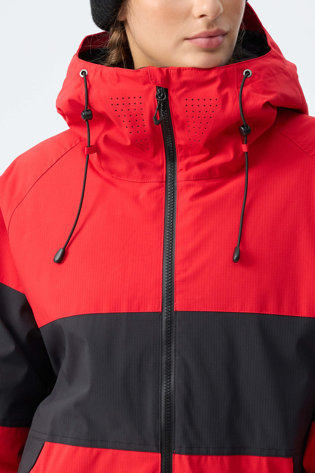 Women's Red Monochrome Colorblock Insulated Snow Jacket