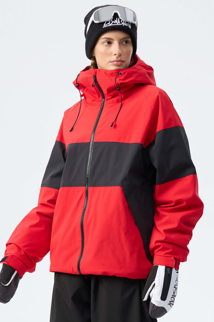 Women's Light Grey & Black Monochrome Colorblock Insulated Snow Jacket