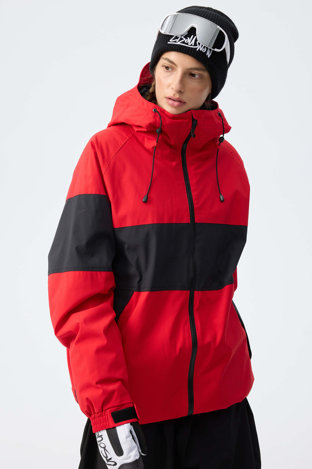 Women's Red Monochrome Colorblock Insulated Snow Jacket