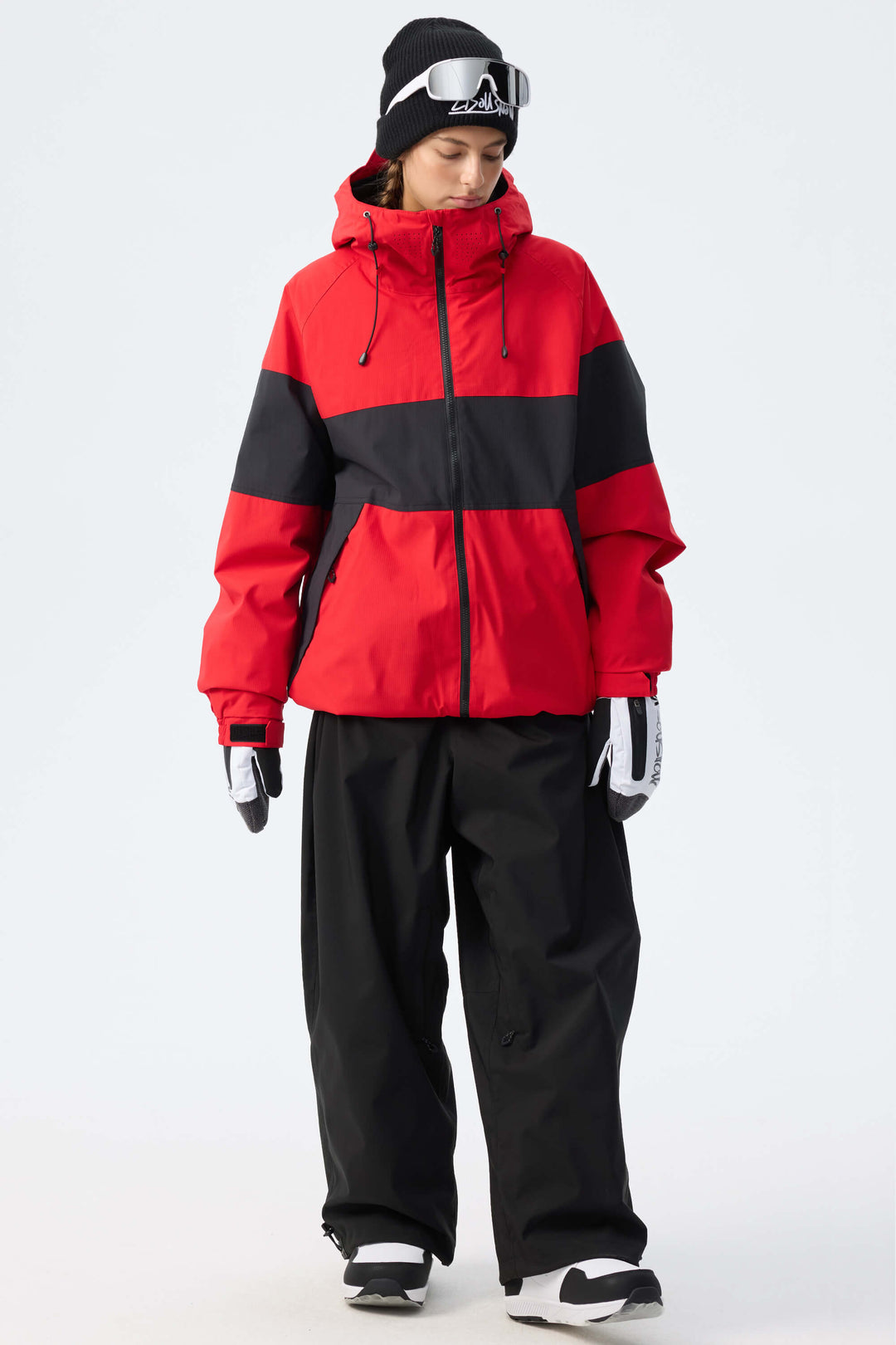 Women's Red Monochrome Colorblock Insulated Snow Jacket
