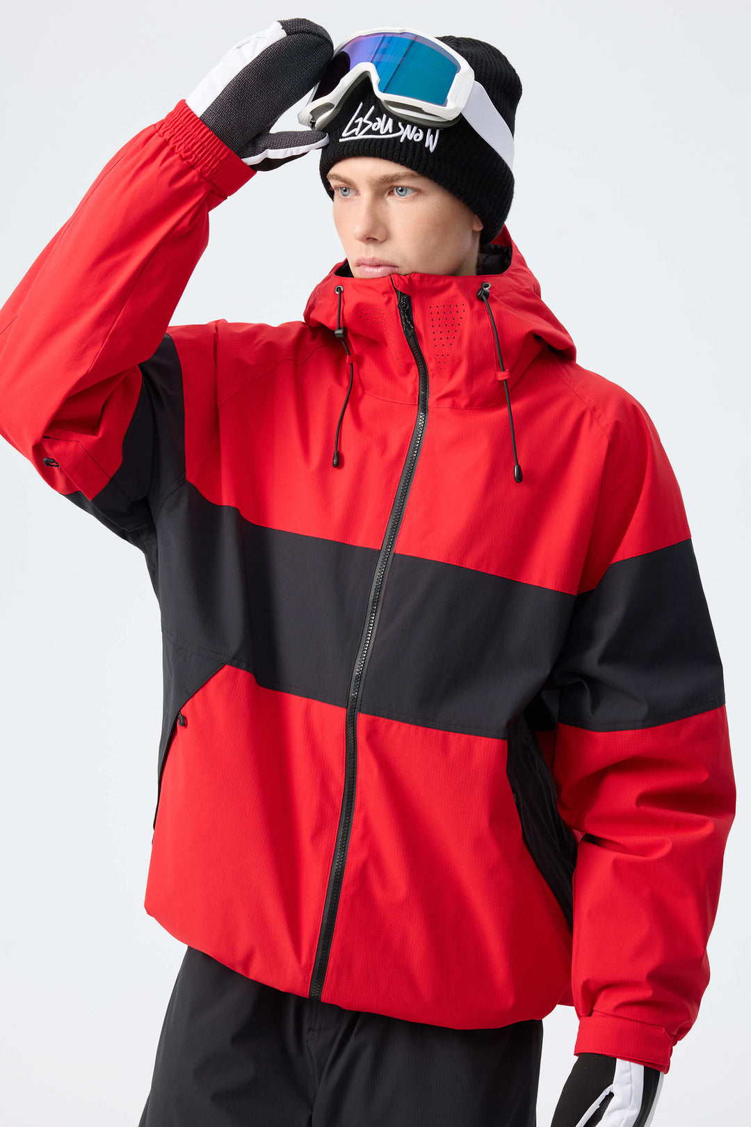 Men's Light Grey Monochrome Colorblock Insulated Snow Jacket
