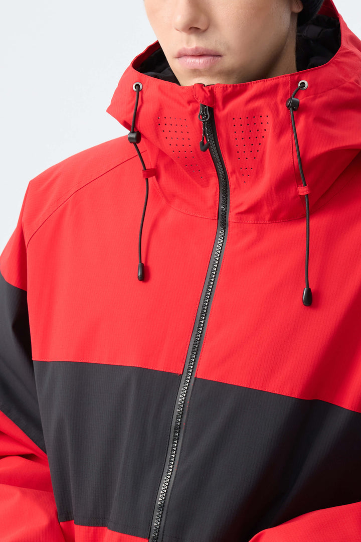 Men's Red Monochrome Colorblock Insulated Snow Jacket