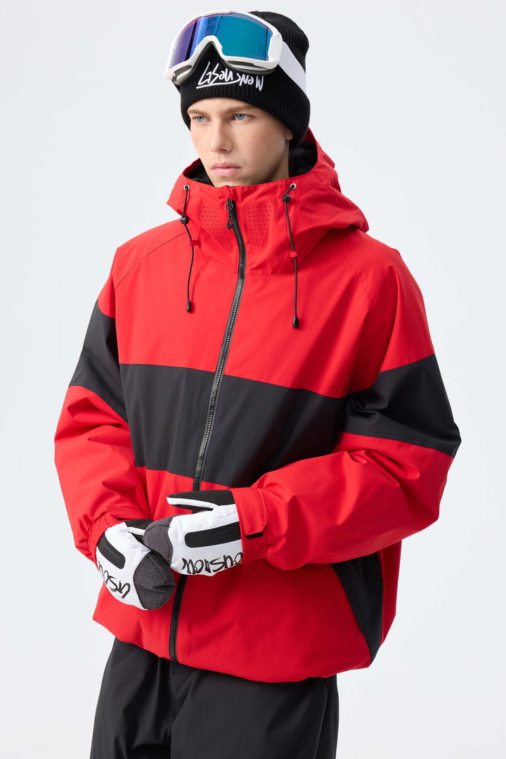 Men's Red Monochrome Colorblock Insulated Snow Jacket