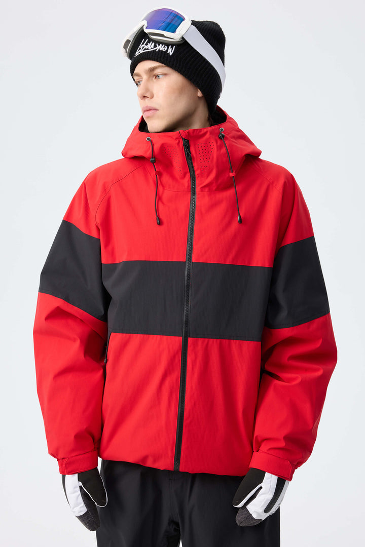 Men's Red Monochrome Colorblock Insulated Snow Jacket