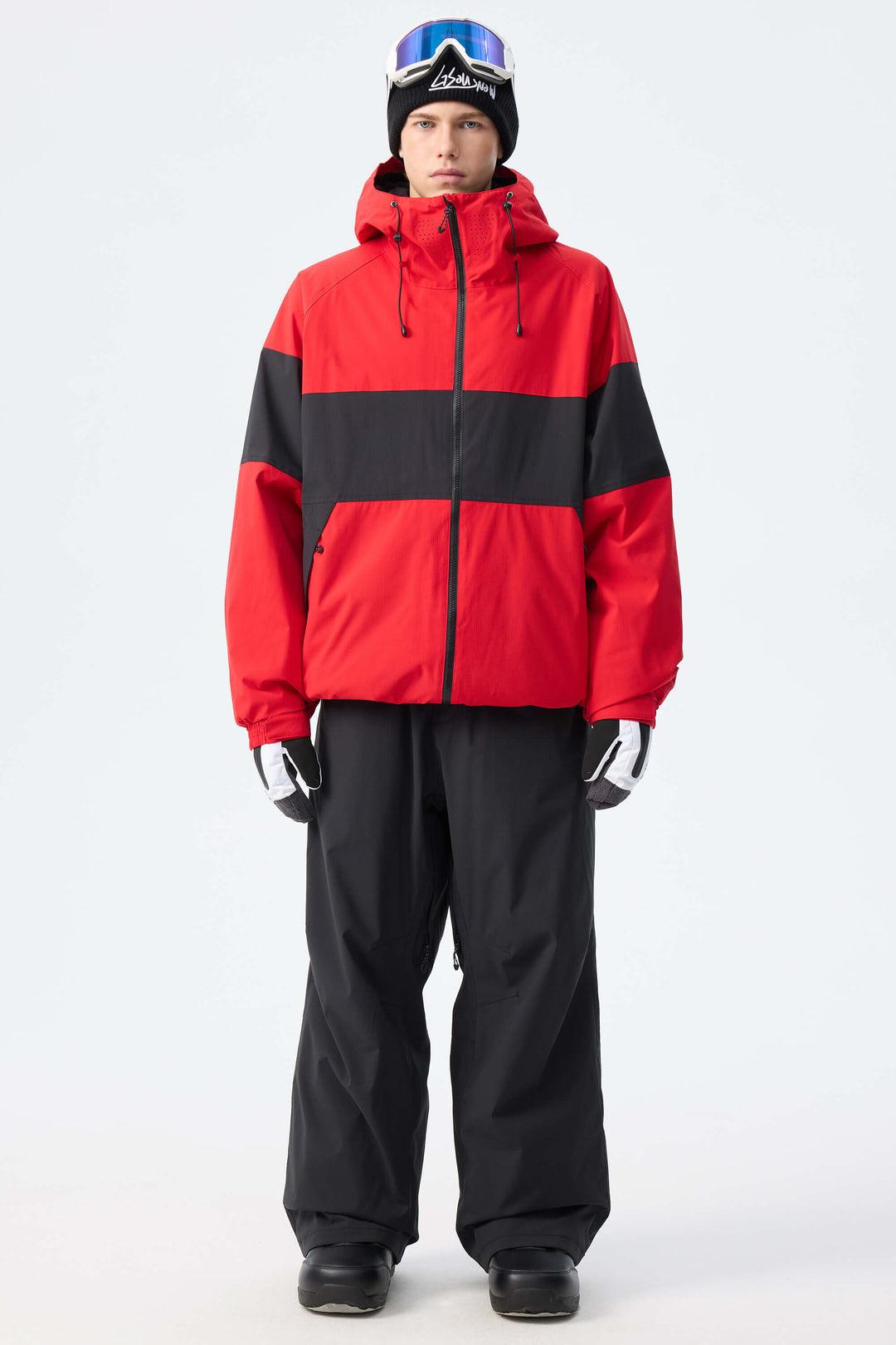 Men's Red Monochrome Colorblock Insulated Snow Jacket
