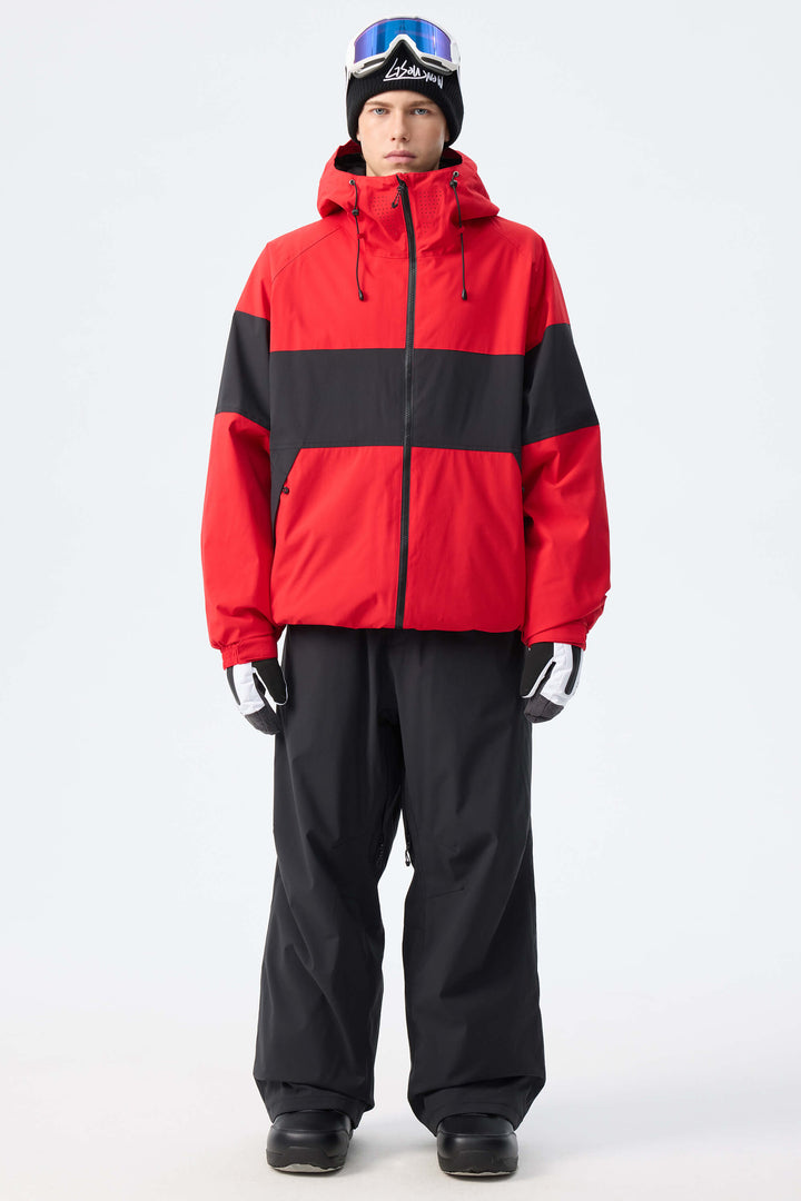Men's Red Monochrome Colorblock Insulated Snow Jacket