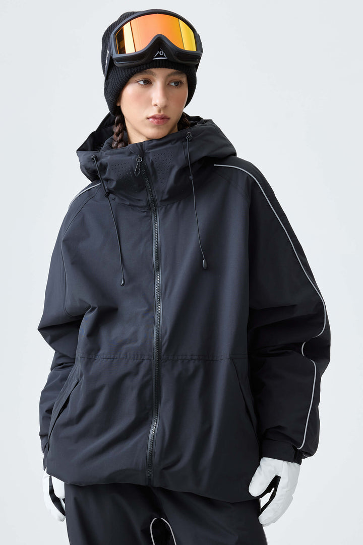 Women's Light Gray Reflective Side-Piping Insulated Snow Jacket
