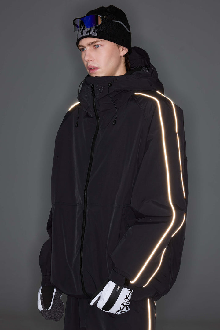 Women's Light Gray Reflective Side-Piping Insulated Snow Jacket