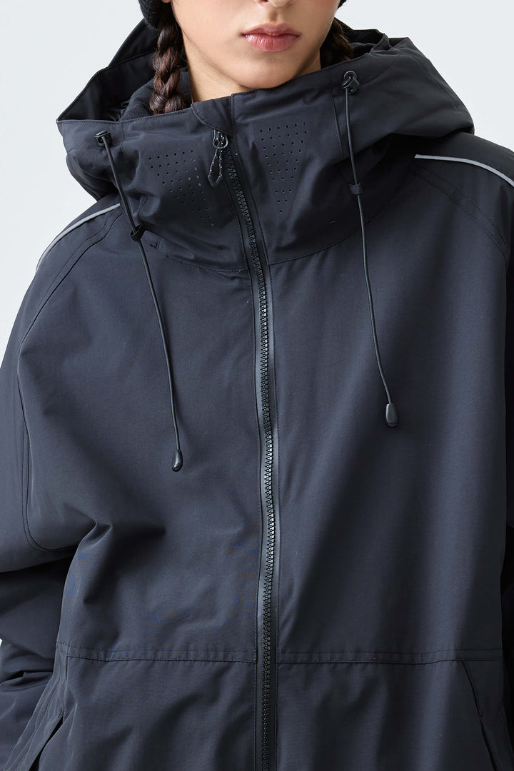 Women's Black Reflective Side-Piping Insulated Snow Jacket