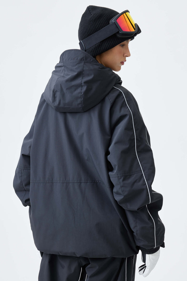 Women's Black Reflective Side-Piping Insulated Snow Jacket
