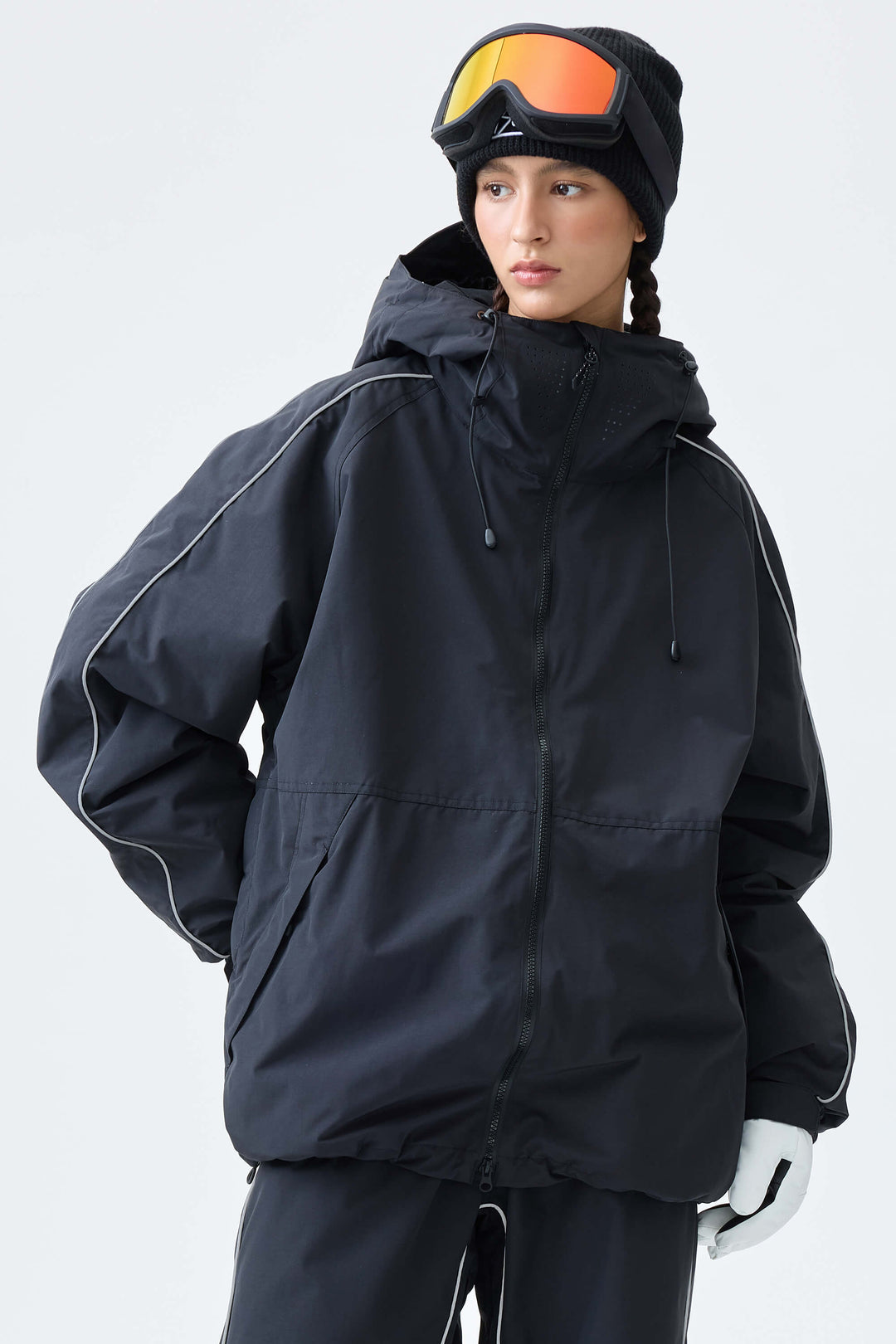 Women's Black Reflective Side-Piping Insulated Snow Jacket