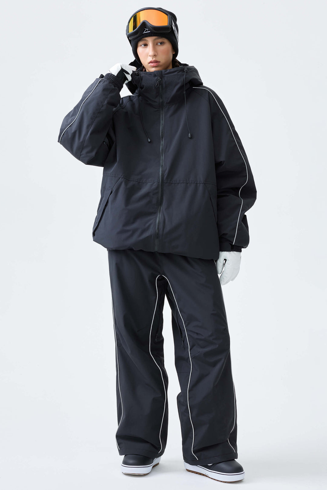 Women's Black Reflective Side-Piping Insulated Snow Jacket