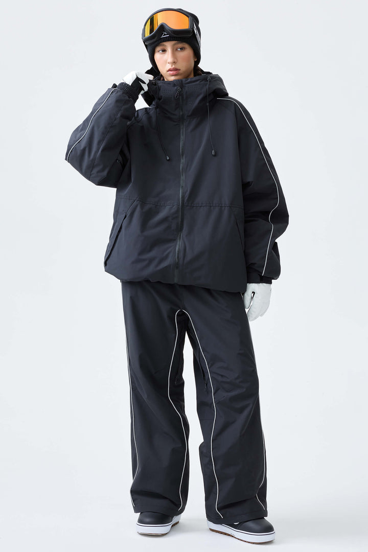 Women's Black Reflective Side-Piping Insulated Snow Jacket