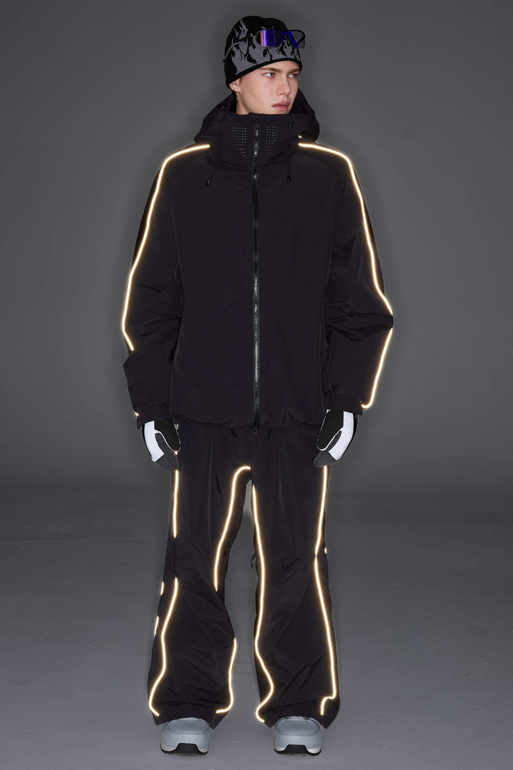 Women's Black Reflective Side-Piping Insulated Snow Jacket