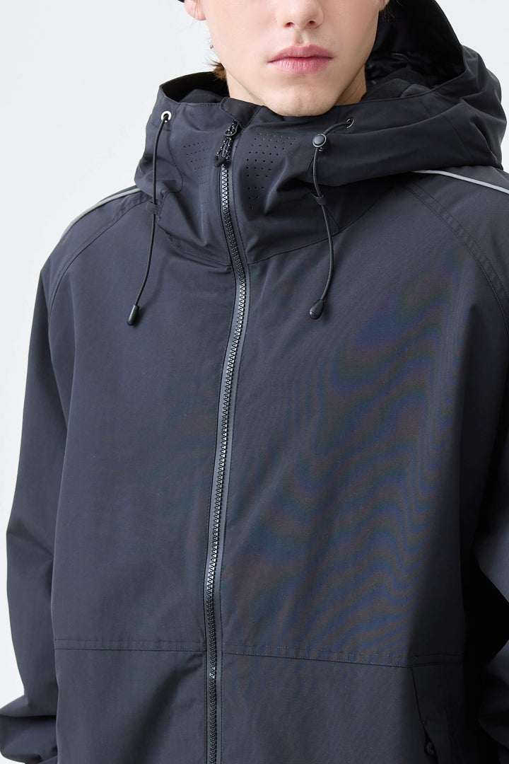 Men's Black Reflective Side-Piping Insulated Snow Jacket