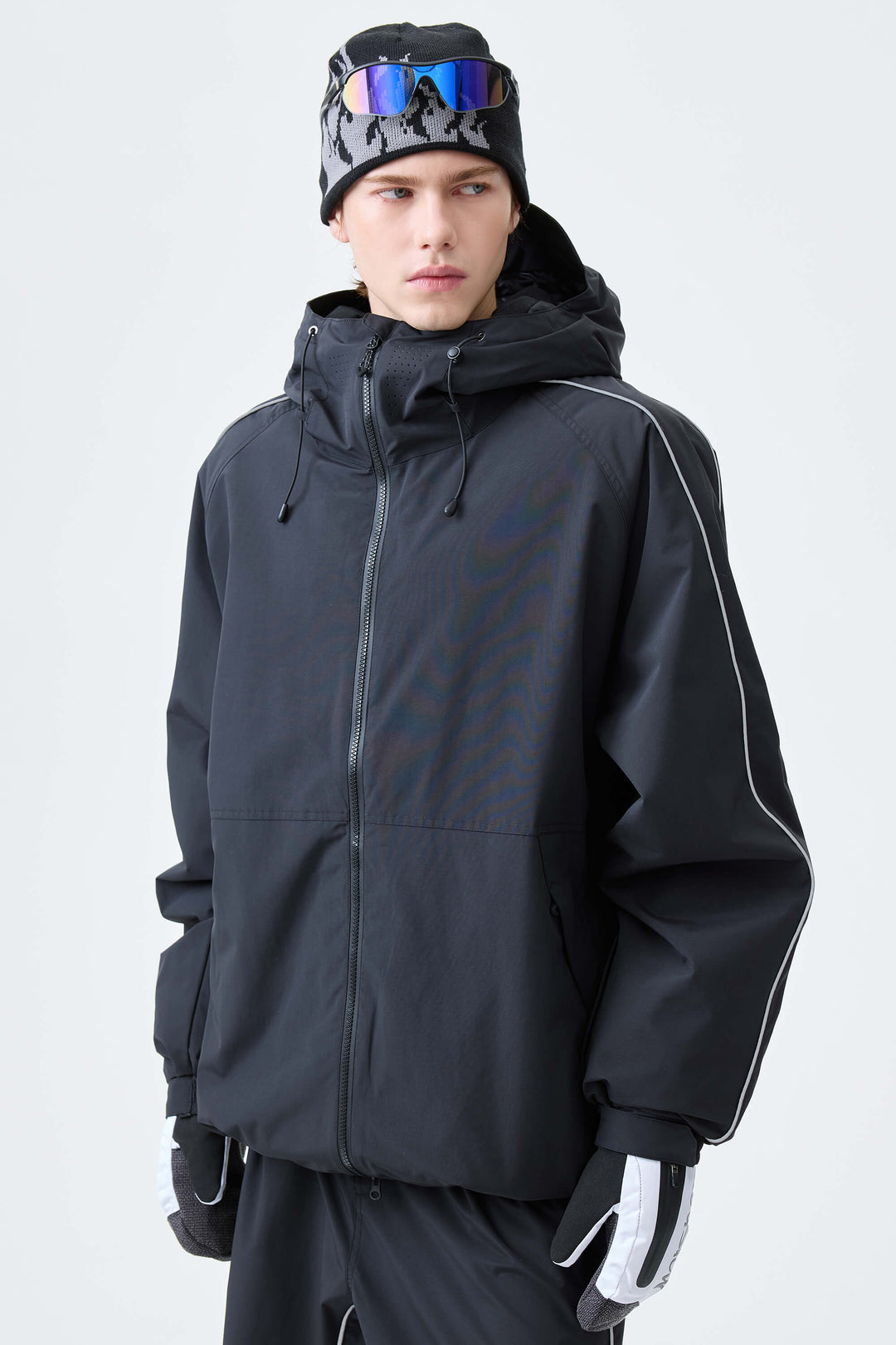 Men's Light Gray Reflective Side-Piping Insulated Snow Jacket