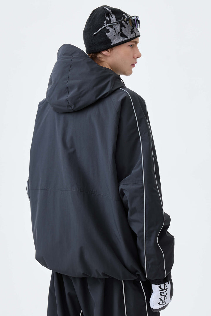 Men's Black Reflective Side-Piping Insulated Snow Jacket