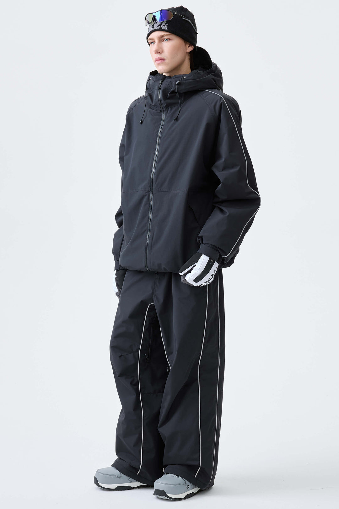 Men's Black Reflective Side-Piping Insulated Snow Jacket