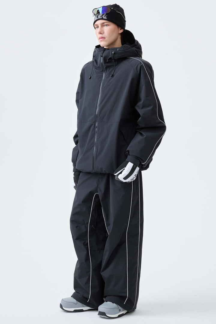 Men's Black Reflective Side-Piping Insulated Snow Jacket