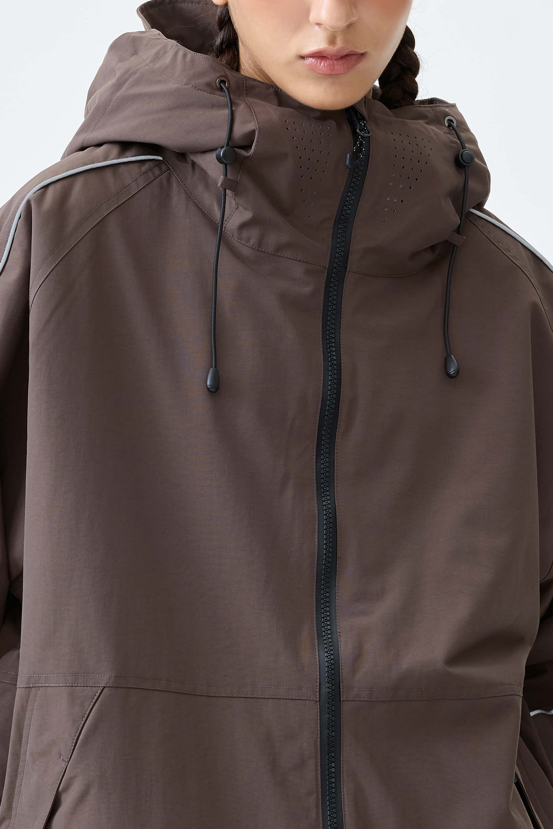 Women's Dark Brown Reflective Side-Piping Insulated Snow Jacket