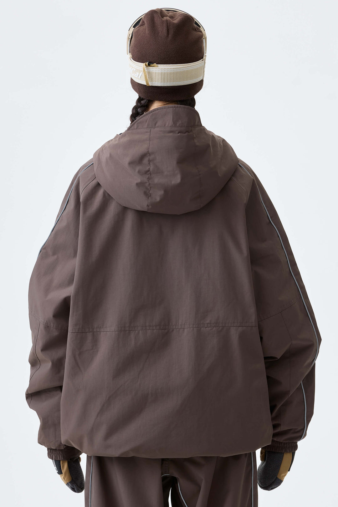 Women's Dark Brown Reflective Side-Piping Insulated Snow Jacket